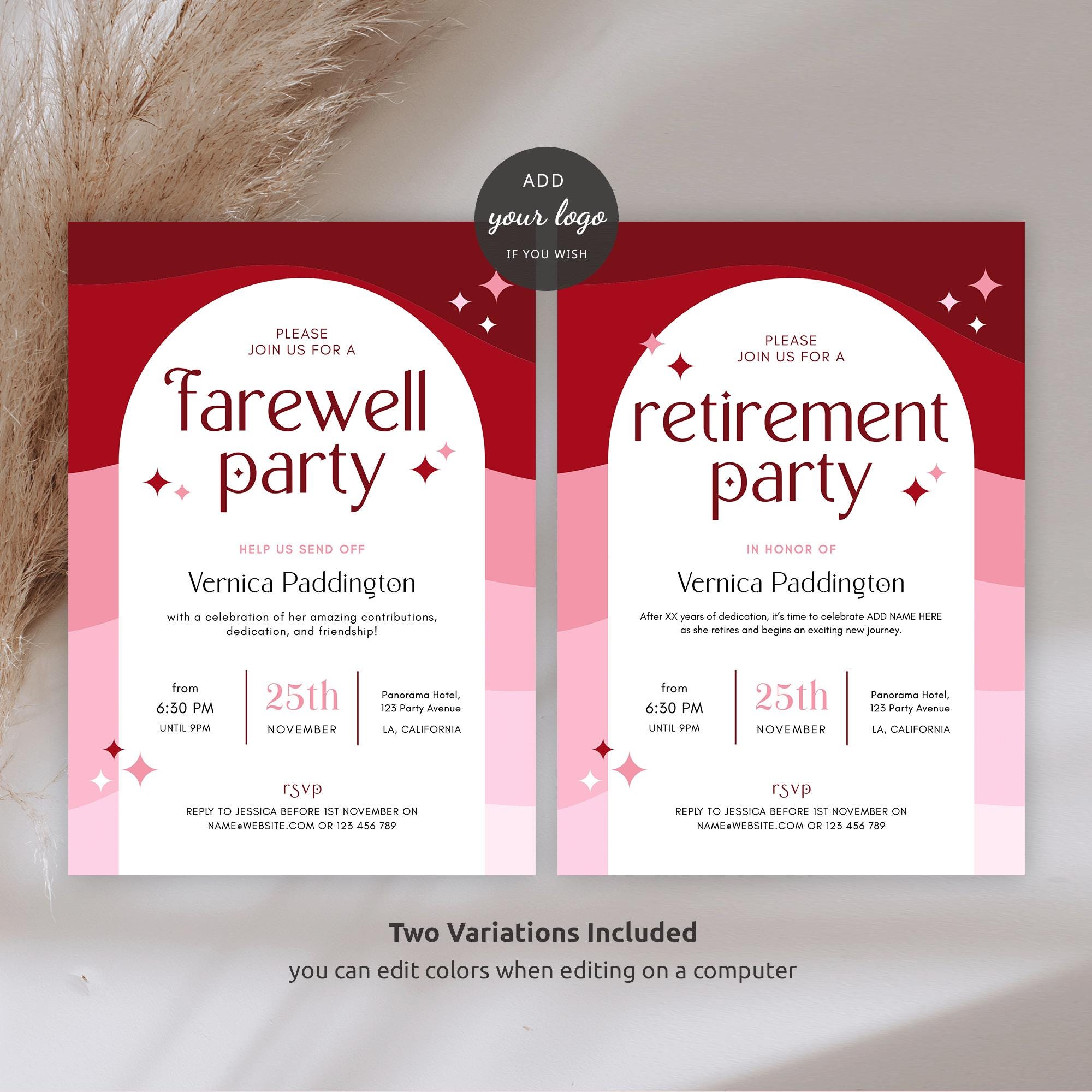 Retirement Party Invitation Template, Feminine Farewell Dinner Invite ...
