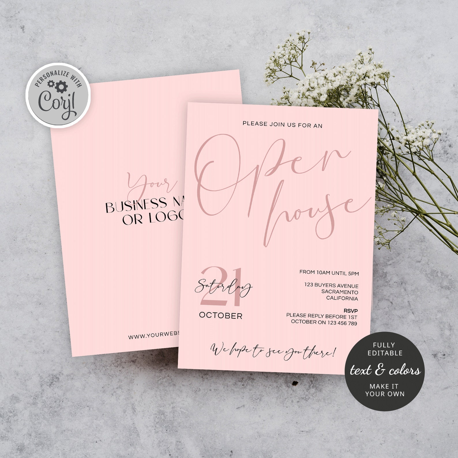 Editable Open House Invite Template, Feminine Estate Agent Marketing ...