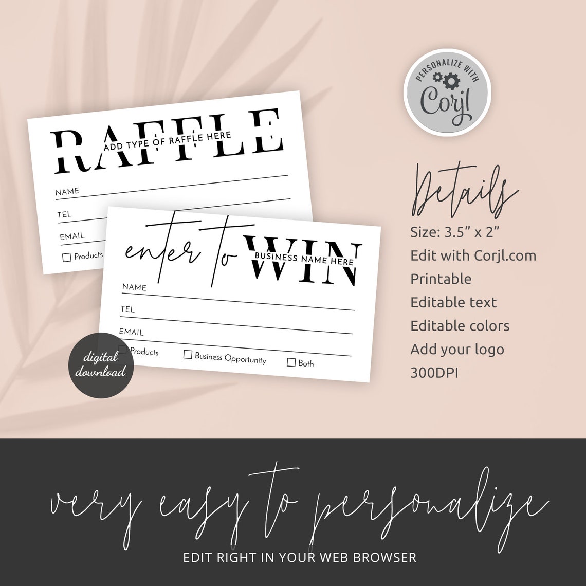 Tokens For Raffle Editable Raffle Ticket Template, Enter to Win Template, Business Raffle ...