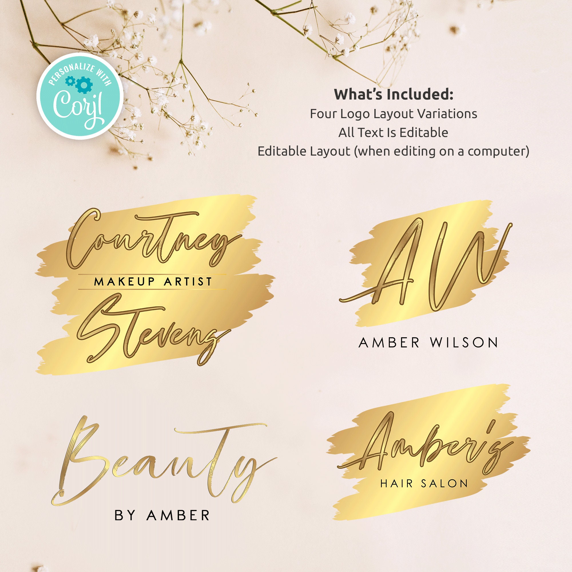 Custom Gold Logo Template DIY Beauty Salon Branding Kit Foil - Etsy
