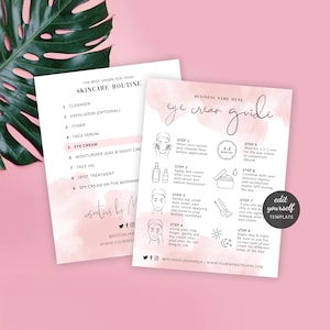 Plantilla de instrucciones para el cuidado de la crema para ojos, guía imprimible para la aplicación del sérum para el contorno de ojos, tarjetas de rutina de cuidado de la piel femenina, WS01
