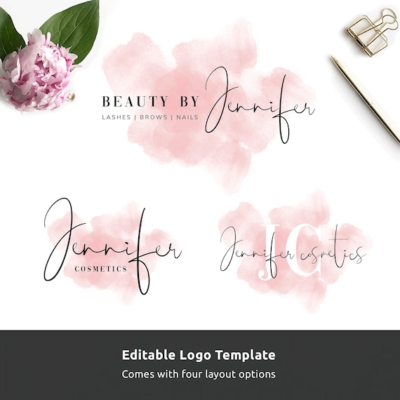 Watercolor Logo Design, Feminine Branding Template, Editable Beauty Bar Logo, Custom Cosmetics Logo, DIY Salon Branding Kit, Instant, WS01