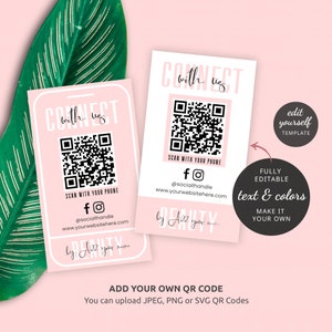 Social Media QR Code Business Cards Template, Editable Connect With Us QR Code Cards, Printable Follow Us Cards Feminine Pink Design, P01 image 3