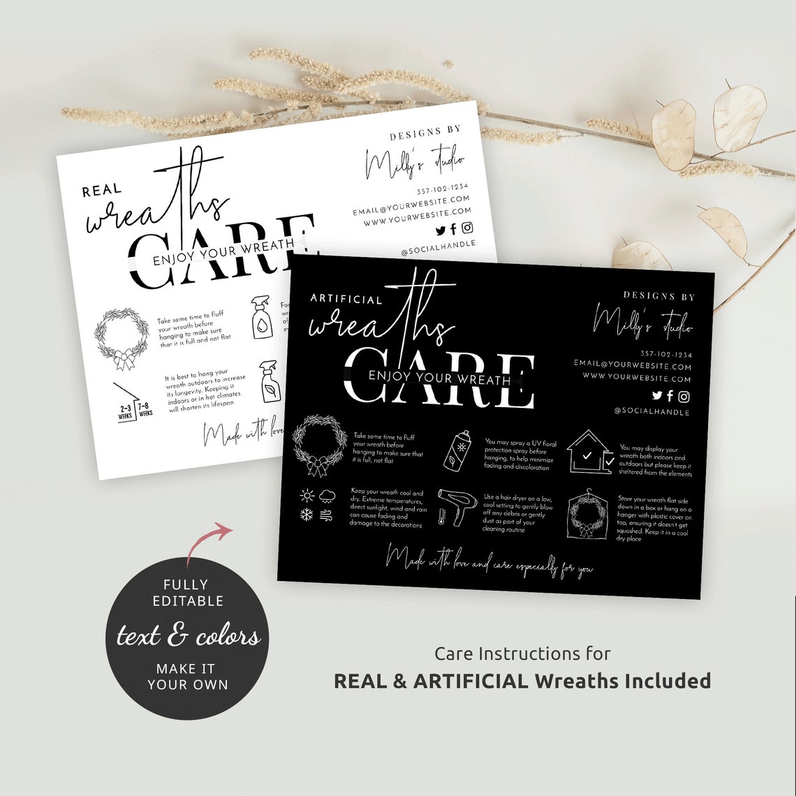 Wreath Care Guide Template Minimalist Real & Faux Wreath Care Etsy