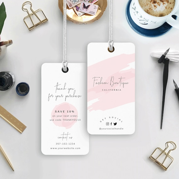 Editable Boutique Hang Tag Template, Printable Clothing Tag Design, Watercolour Swing Tag, Instant Access Thank You For Order Tag, PW-001
