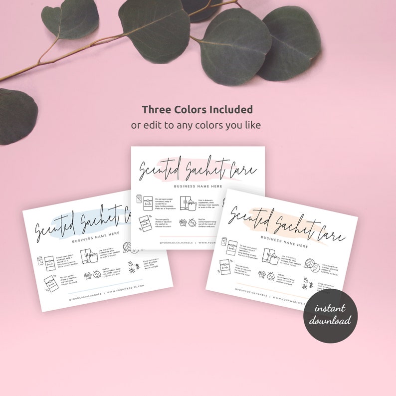 Scented Sachet Care Card Template, Editable Perfume Sachet Care Guide ...