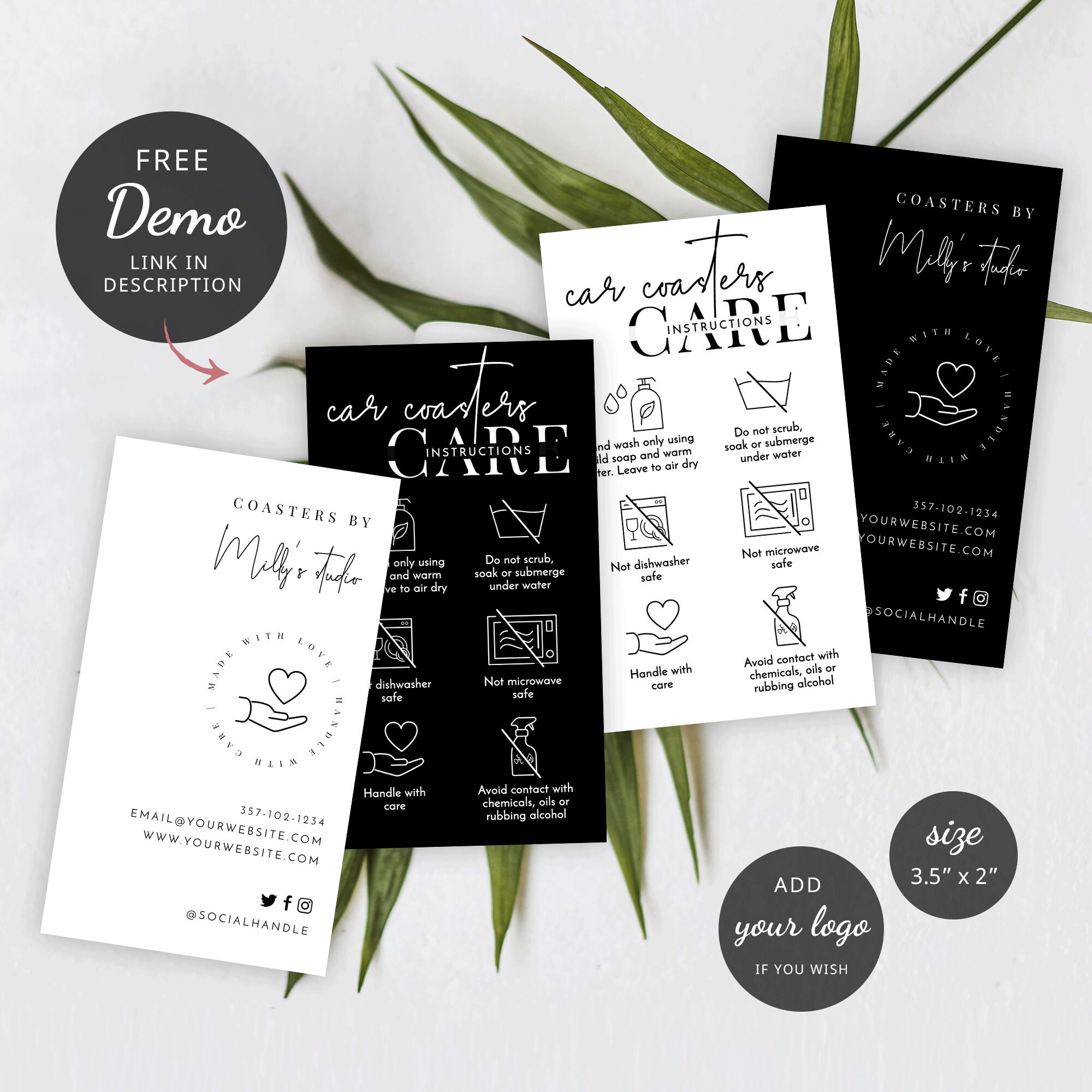 Car Coasters Care Card Template Customizable Drink Holder Etsy