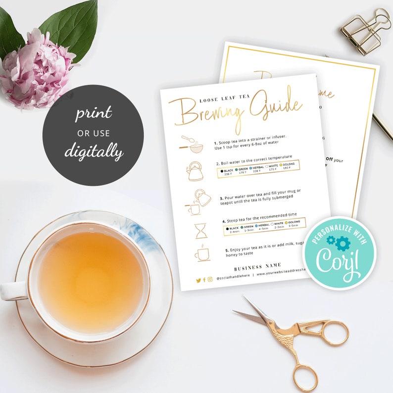 Tea Brewing Guide Template Loose Tea Brewing Instructions Etsy