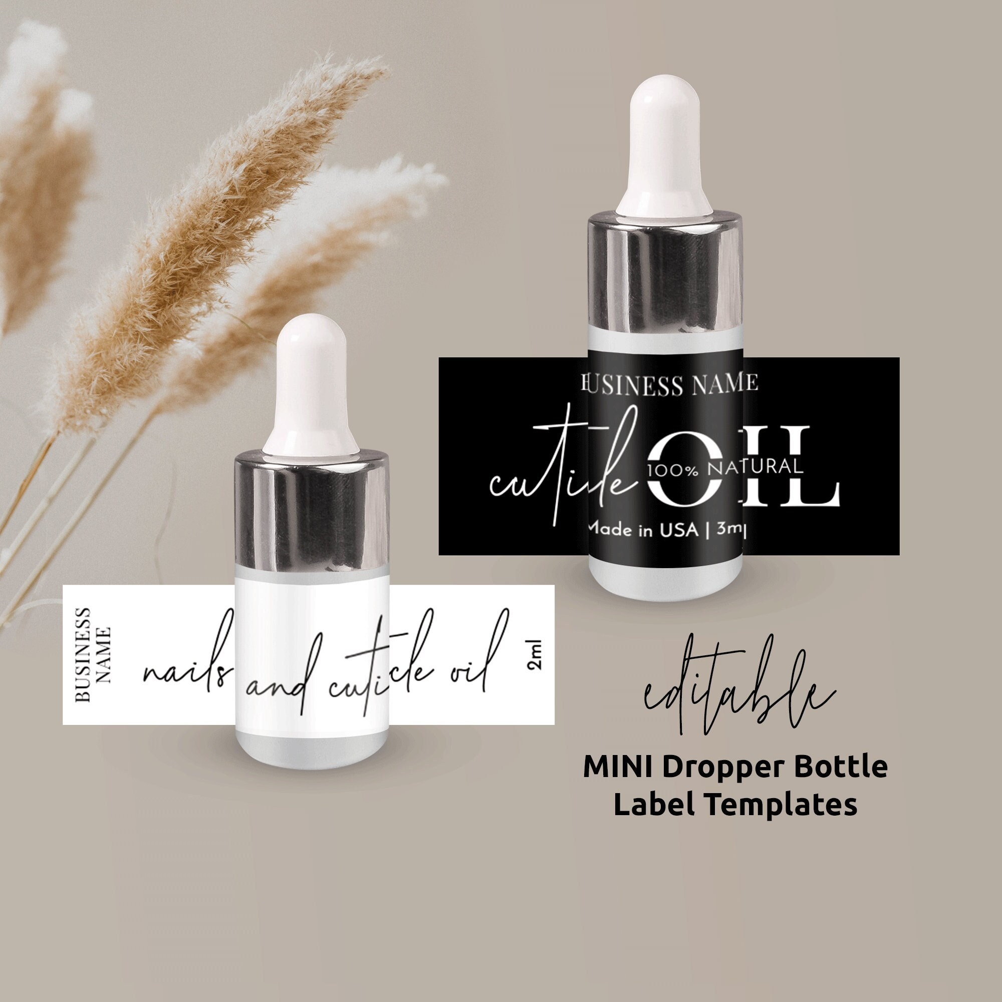 Mini Dropper Bottle Label Template, Editable Cuticle Oil Wraparound ...