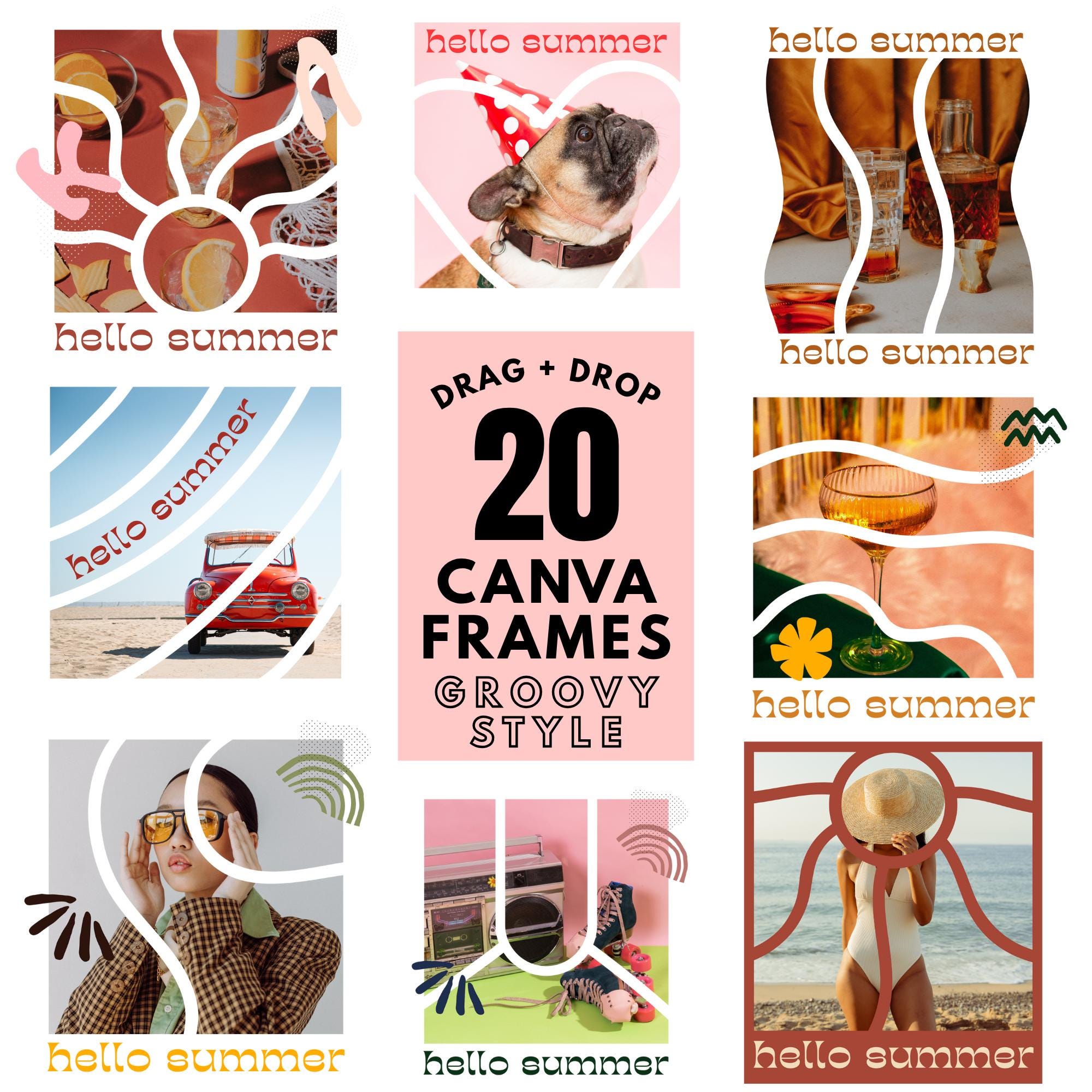 Retro Canva Frame Templates, Drag & Drop Groovy Canva Photo Frames ...