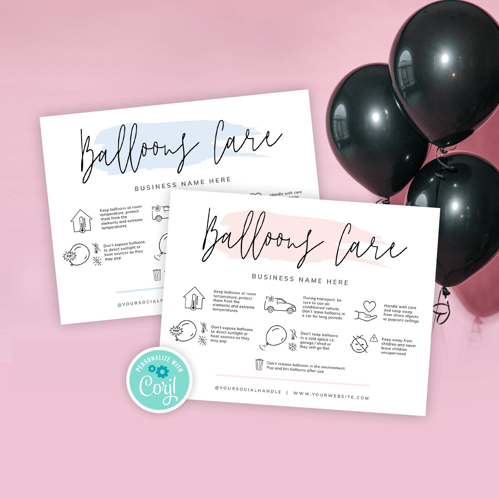 Balloons Care Guide Template, Editable Air and Helium Balloon Safety ...