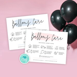 Ballons Pflegeanleitung Vorlage, bearbeitbare Sicherheitshinweise für Luft- und Heliumballons, druckbare Pflegekarte, feminines Aquarell, PW-001