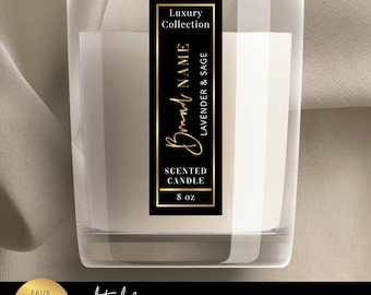 Faux Gold Vertical Jar Label Templates: Modern Candle Skinny Rectangle Stickers 3x1 3.5x1.5 BGF-01
