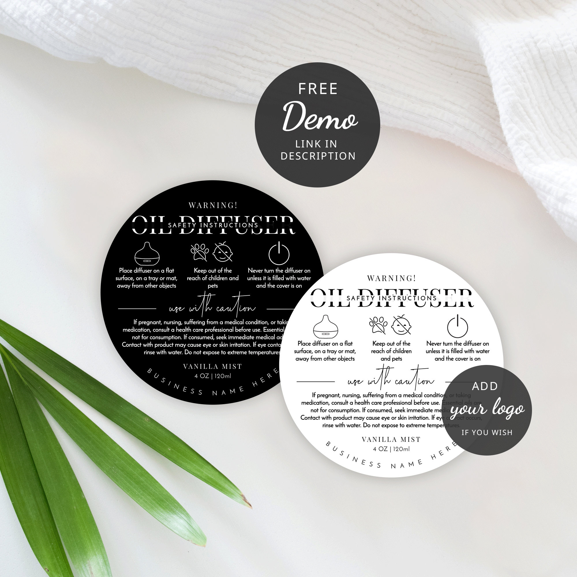 Essential Oil Diffuser Warning Label Template, Ultrasonic Diffuser ...