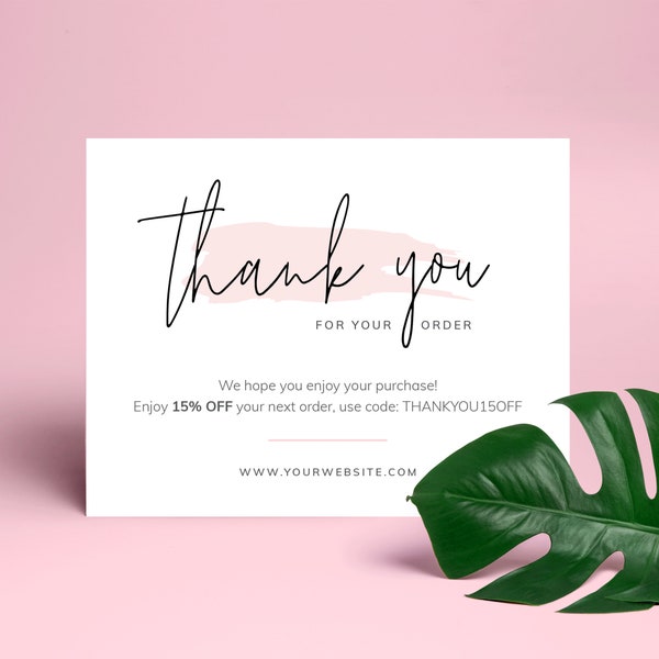 Business Thank You Card Template, Editable Thank You for Order Insert Template, Feminine Thank you for Order Card, Printable Cards, PW-001