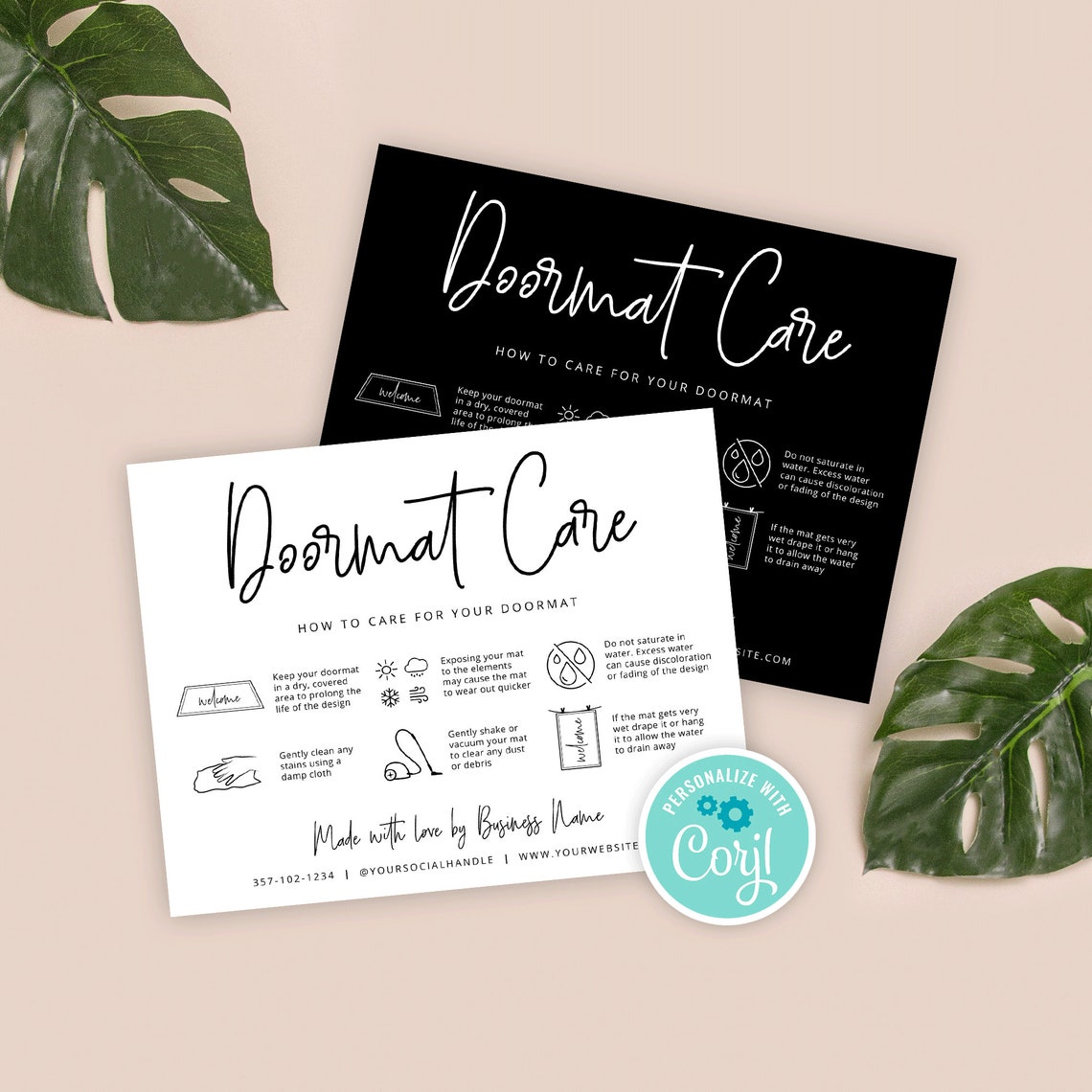 Doormat Flash Card.pdf Doormat Care Guide Template, Printable Floor Mat Care Card Design ...