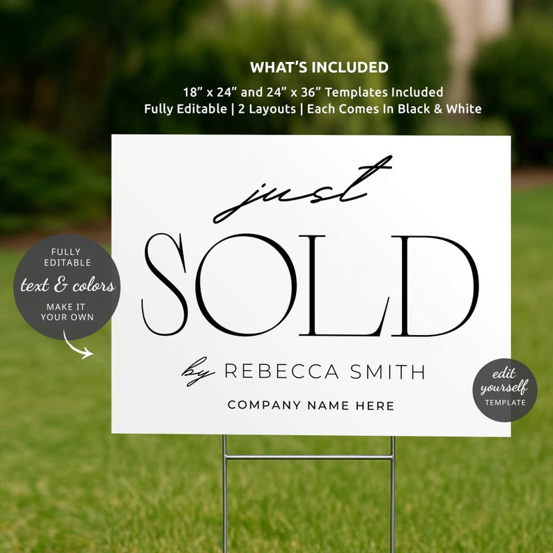 Vip Sold Sign Template Minimalist Just Sold Sign Template Canva: Black & White Real Estate ...