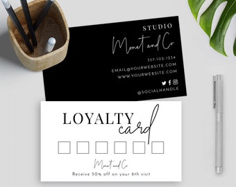 Minimalist Loyalty Card Template, Hairdresser Loyalty Cards, Printable Rewards Card, Custom Salon Discount Card, Customer Stamp Cards M-002