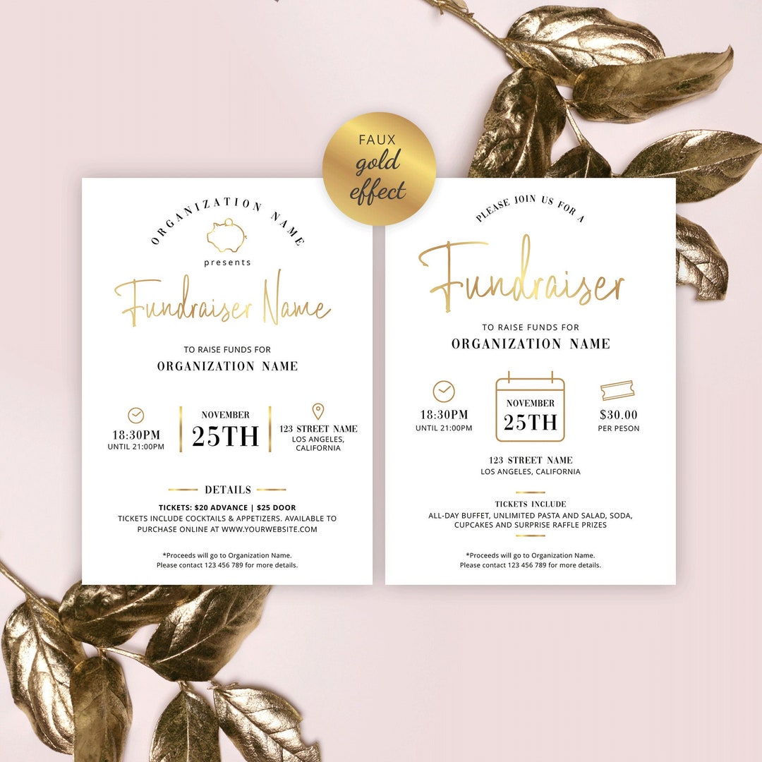 Fundraising Event Invite Template Faux Gold Foil Business Charity