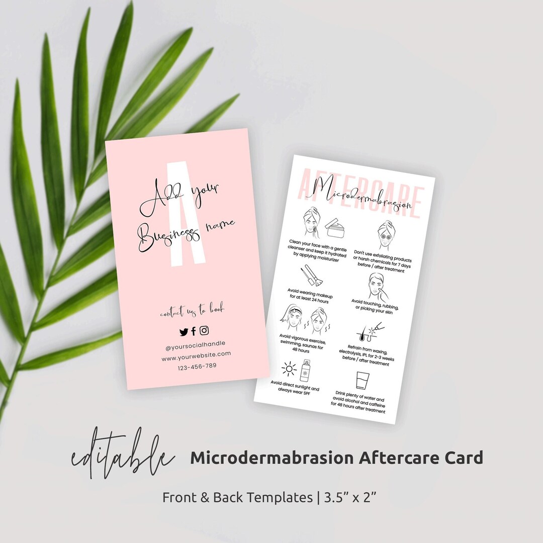 Microdermabrasion After Care Card Template, Printable Skin Planing Care ...