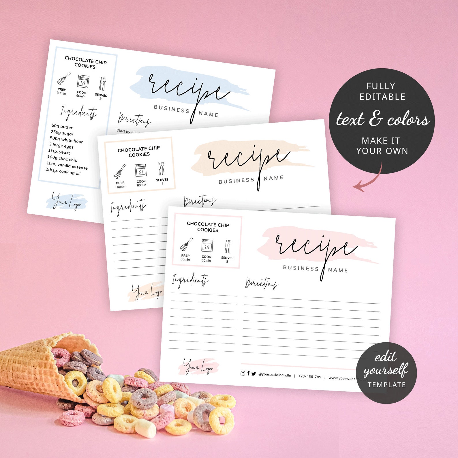 Editable Recipe Card Template Printable Baker Recipe Note - Etsy