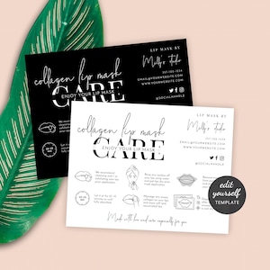 Collagen Lip Mask Care Card Template, Feuchtigkeitsgel-Lippenmaske Anwendungsanweisungen, anpassbare Anleitung, Minimal Care Card M-002