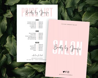Lista de precios DIY, Plantilla de lista de precios editable, Menú de precios imprimible, Lista de precios de salón, Plantilla de lista de precios de belleza, Lista de precios femenina, P01