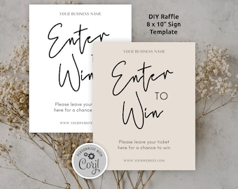 Plantilla de cartel de rifa bohemia. Participa para ganar un póster de 20 x 25 cm personalizable. Diseño imprimible para cartelería de sorteo empresarial. Descarga digital. B02