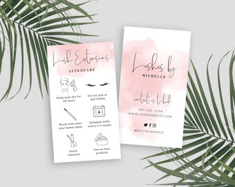 Plantilla de tarjeta para el cuidado posterior de extensiones de pestañas: Guía de cuidado de salón de acuarela rosa WS01