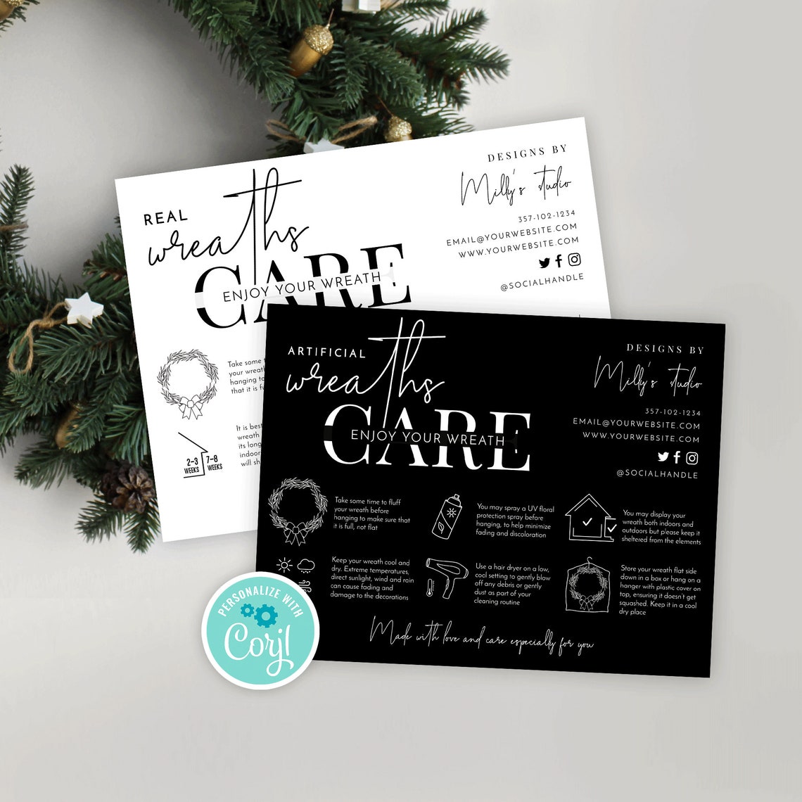 Wreath Care Guide Template Minimalist Real & Faux Wreath Care Etsy