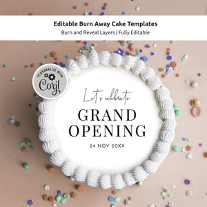 Business Burn Away Cake Templates, Custom Grand Opening Burnaway Cake Design, Printable Bakery Company Logo Cake Topper, Instant M-002