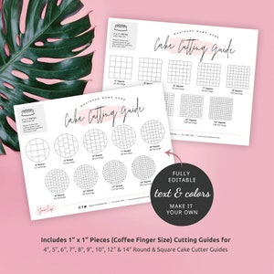 Cake Cutting Guides 1x1" Portion, Printable Round & Square Cakes Cutting Instructions, Finger Serving Cake Cutting Diagram Template, PW-001 image 2