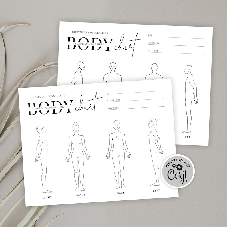Printable Body Chart.pdf Body Chart Template, Custom Female & Male Body Diagram for Aesthetician ...