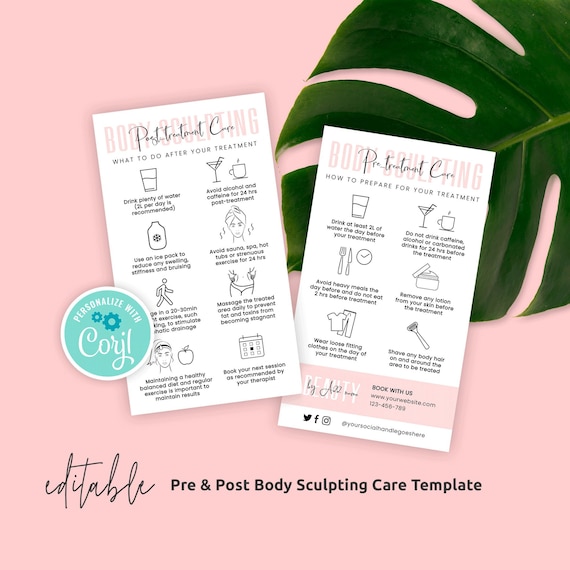 Body Sculpting Pre and Post Care Template, Editable Body Contouring  Aftercare Card, Printable Body Sculpting Care Instructions, Instant, P01 