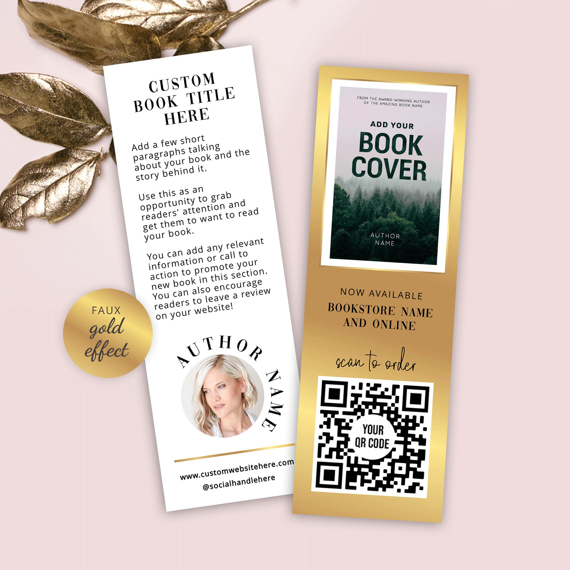 Markating In. Bookmark Author Marketing Bookmark Template, Faux Gold, Custom Book Cover ...