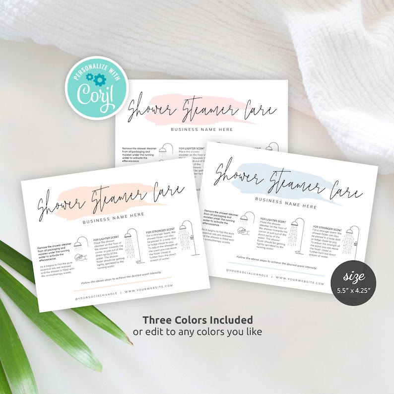 Shower Steamer Care Card Template Customizable Shower Fizzer | Etsy