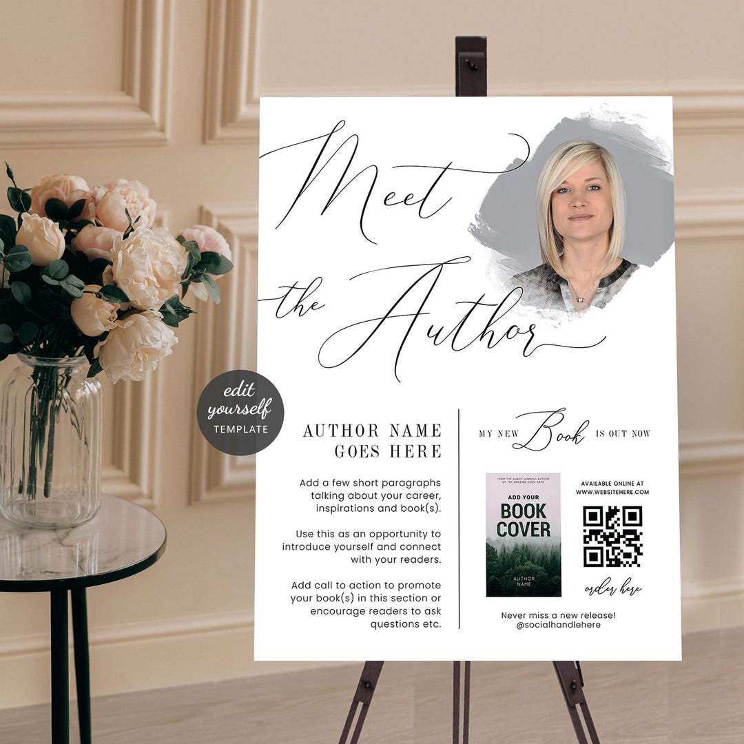Meet the Author Sign Template: Elegant Book Launch Foam Board Signage ...