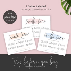 Candle Safety Guide Templates with pastel pink, baby blue and cream watercolor backgrounds