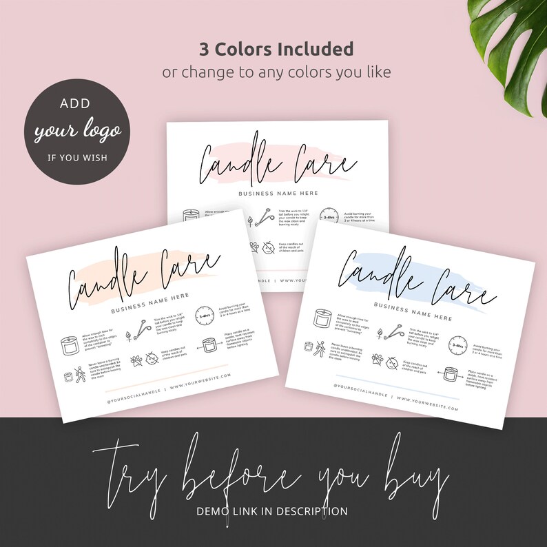 Candle Safety Guide Templates with pastel pink, baby blue and cream watercolor backgrounds