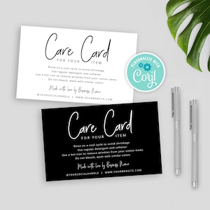 Printable Care Card Template, Customizable Care Guide Design, Washing Care Instructions, Business Minimalist Care Note Design, M-001