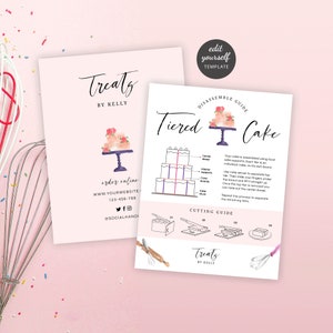 Druckbare Kuchen Servieranleitung Vorlage, Anleitung zum Zerlegen von abgestuften Kuchen, elegante Schreibschrift & Aquarellkarte, digitaler Download WCA-01