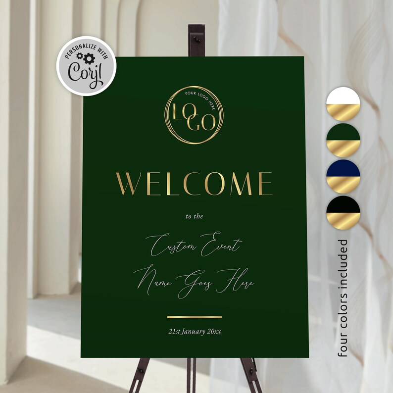 Business Event Welcome Sign Template: Navy & Gold Corporate Party Easel ...