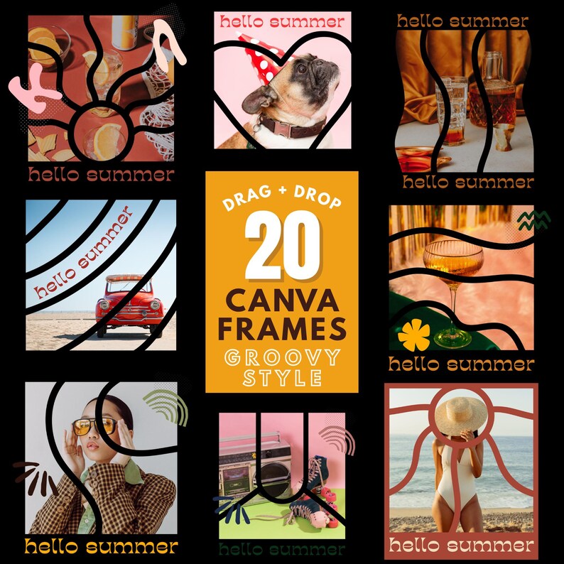 Retro Canva Frame Templates, Drag & Drop Groovy Canva Photo Frames ...