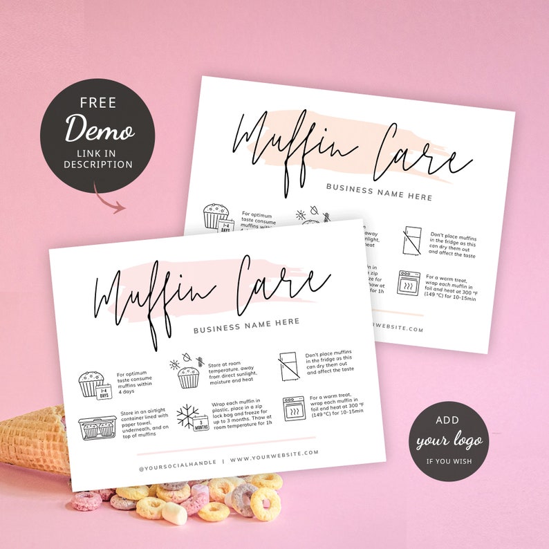 Editable Muffins Care Card Template Printable Muffin Care &amp; - Etsy