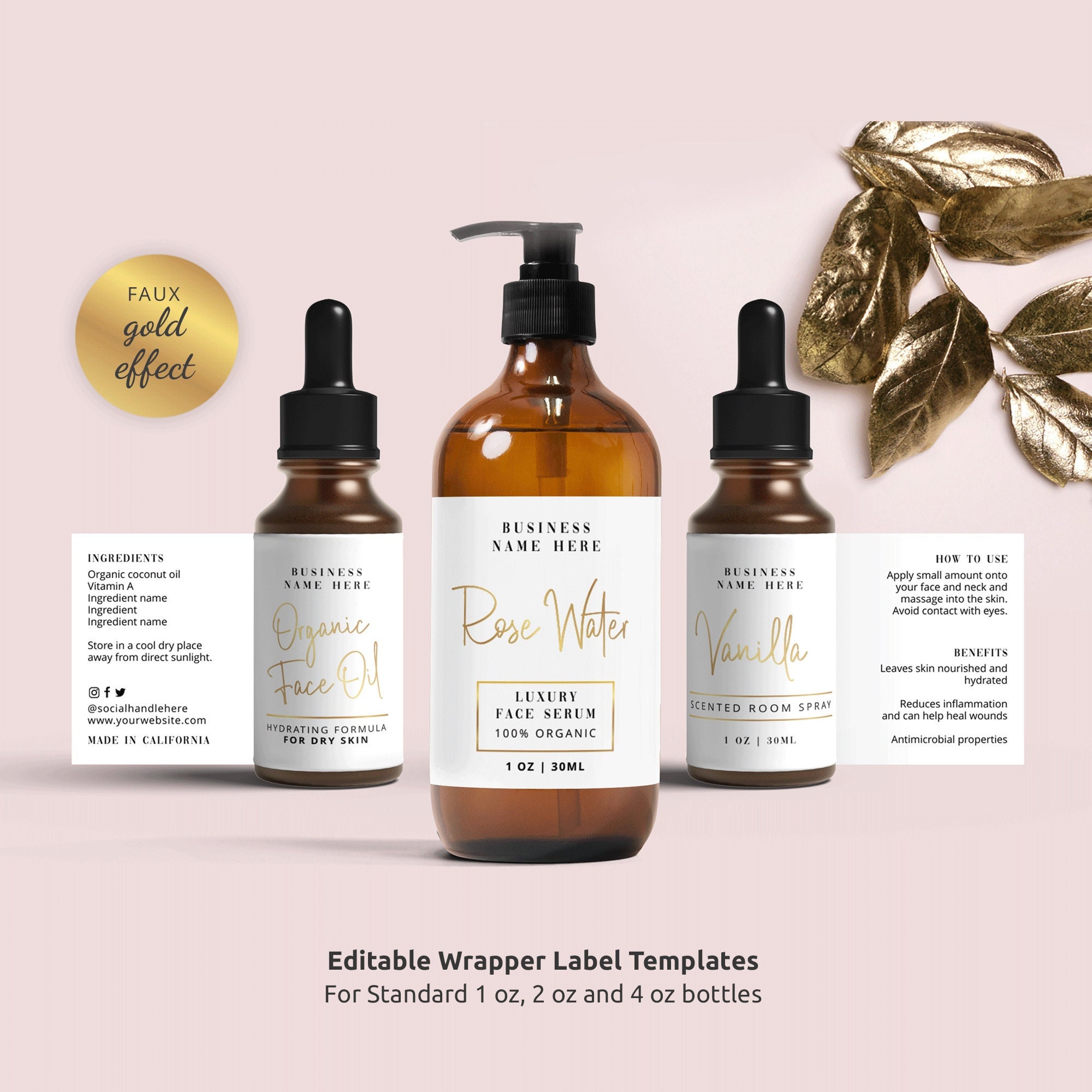 Faux Gold Bottle Labels Editable 1 Oz 2 Oz 4 Oz Bottle Etsy