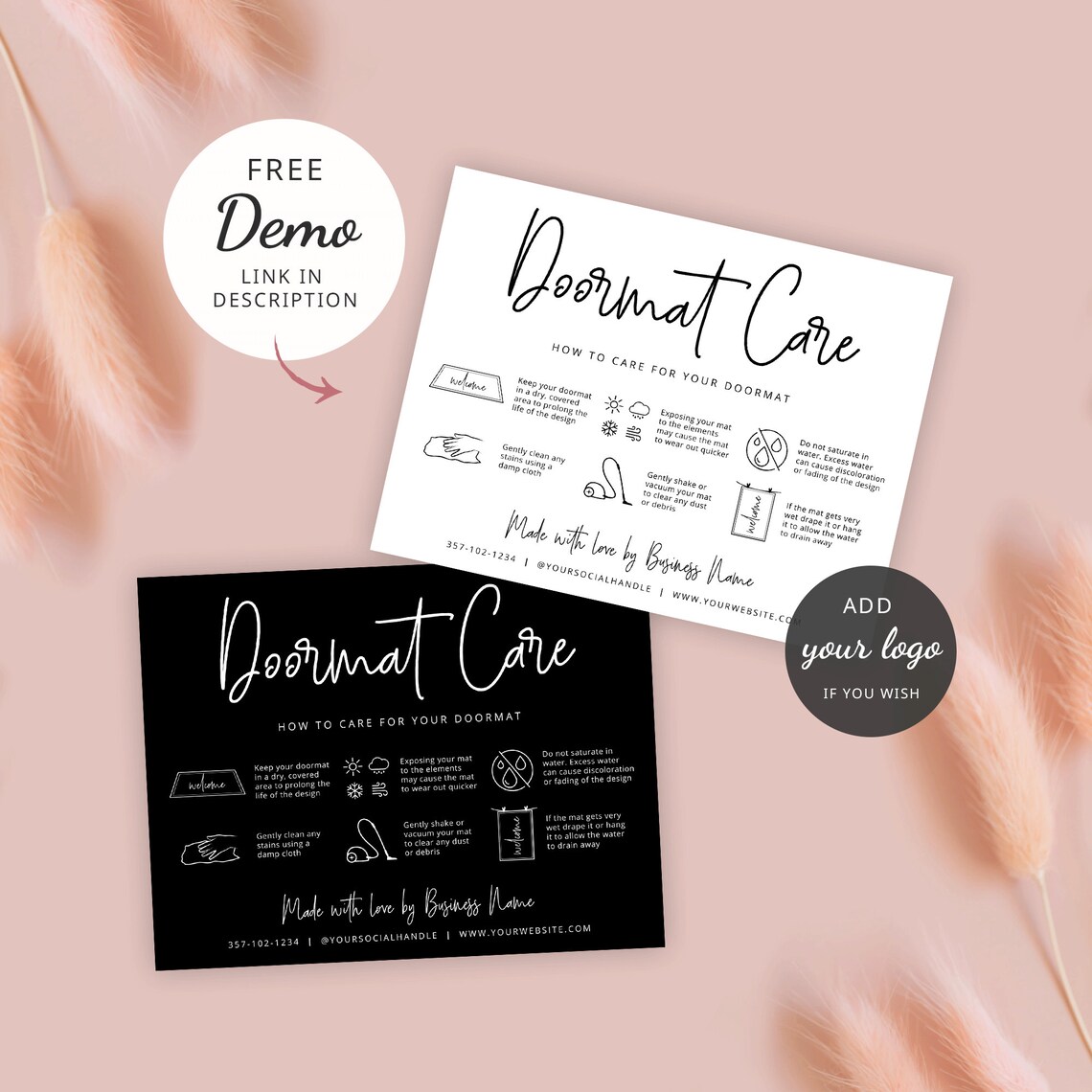 Doormat Flash Card.pdf Doormat Care Guide Template, Printable Floor Mat Care Card Design ...