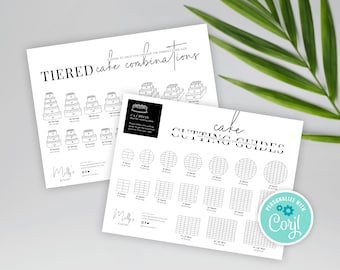 Editable Cake Cutting Guides Template, Instant Wedding Cake Cutting Instructions, Printable Tiered Cakes Serving Size Guide Diagram, M-002