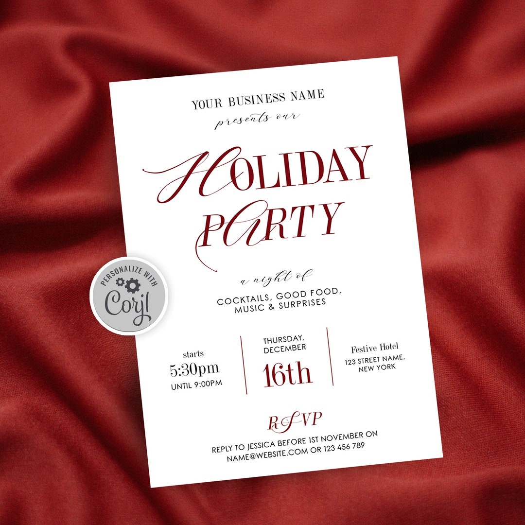 Business Christmas Party Invitation Template Red White Holiday Business Christmas Party Invitation Template Red White Holiday