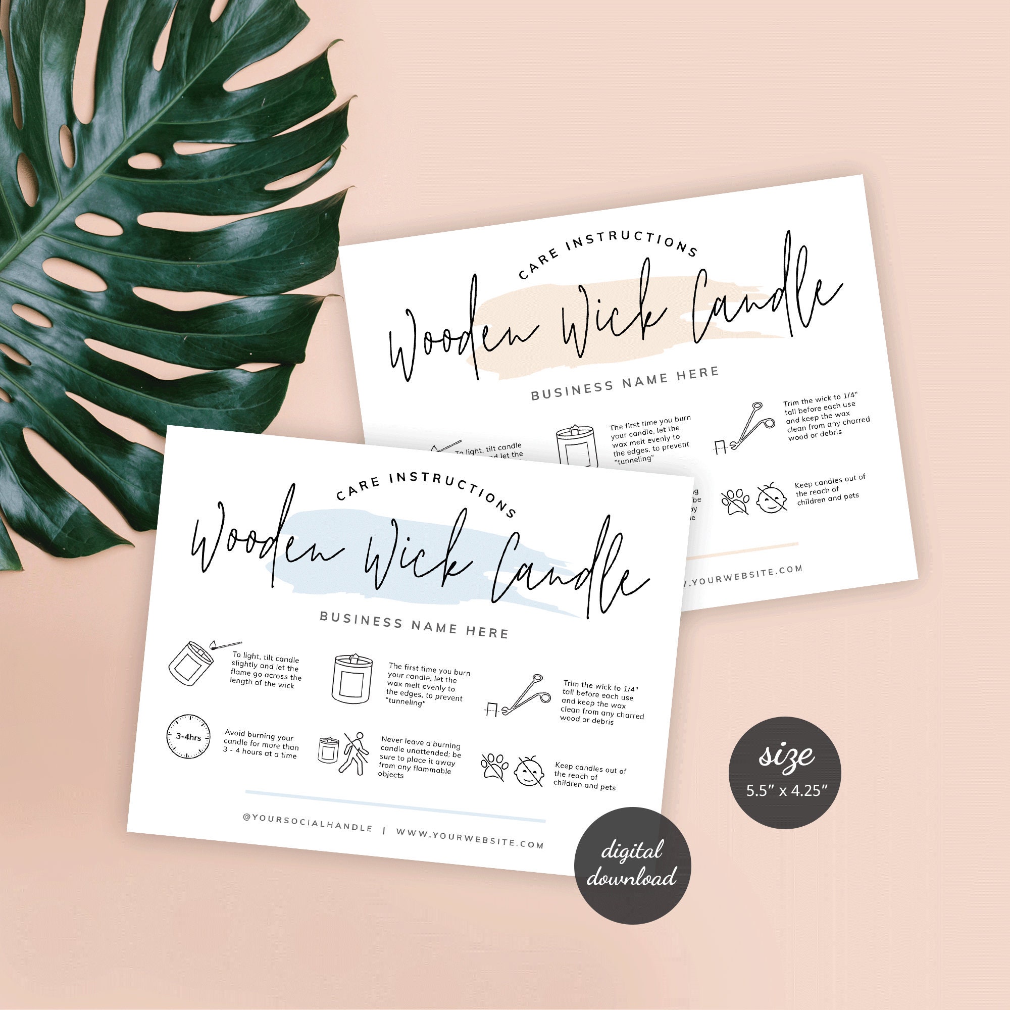 Editable Wooden Wick Candle Care Card Printable Candle Safety Etsy