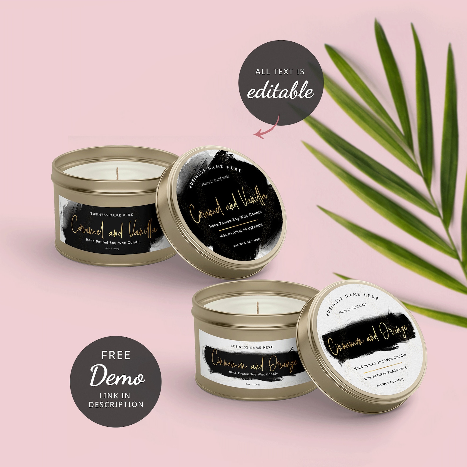 Candle Tin Label Template Editable Candle Jar Labels Black Etsy